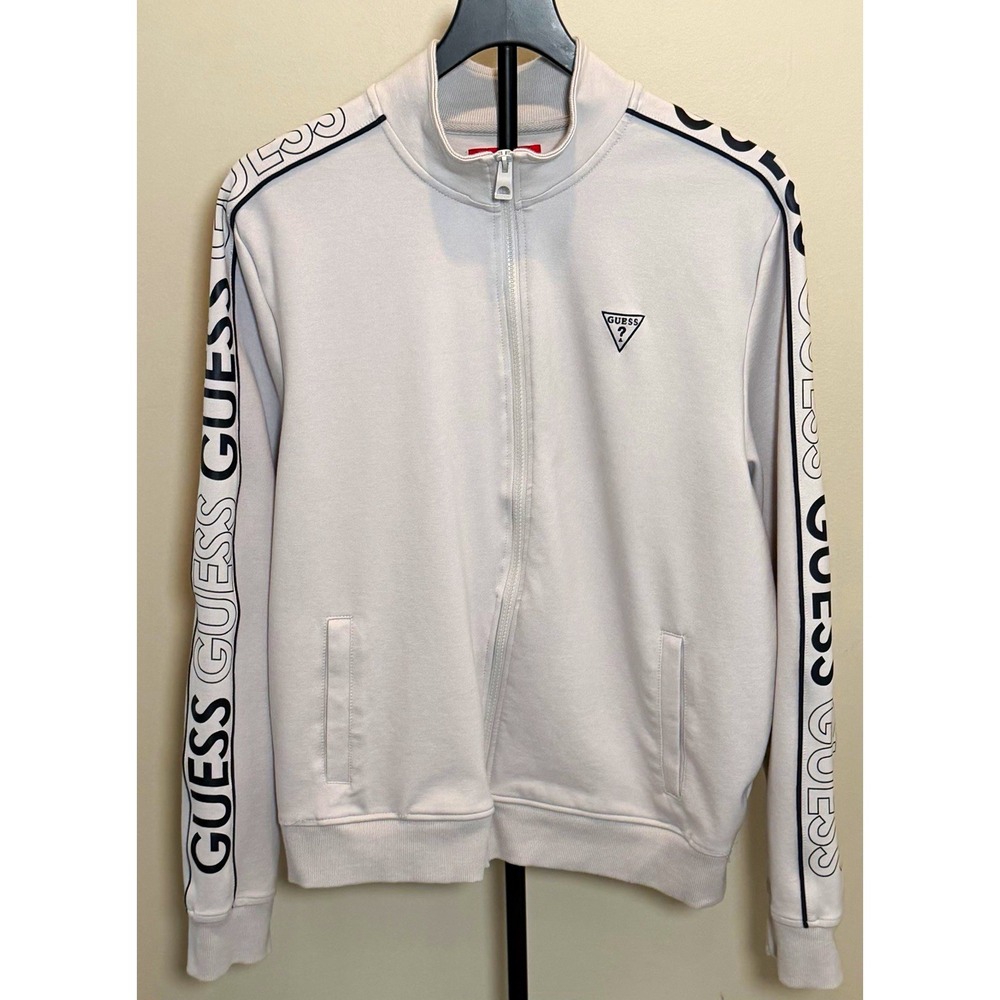 GUESS Los Angeles Men's Gray Full Zip Mock Neck Logo Sweatshirt Jacket Size L
